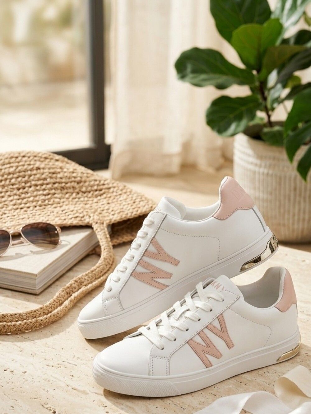 Dkny snicker white and pink Size 8